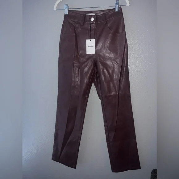 NWT MIAOU JUNIOR PANT IN BROWN VEGAN LEATHER XS - Picture 3 of 8
